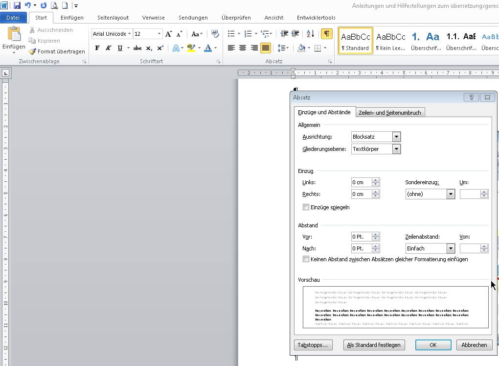 Mit Einzügen arbeiten